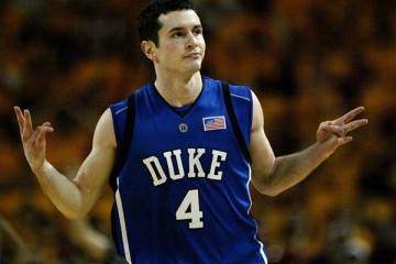 Duke University Blue Devils J.J. Redick reacts after scoring two points against the Boston College Eagles at Boston College, in Chestnut Hill, Massachusetts, Wednesday, February 1, 2006. Duke defeated BC 83-81.