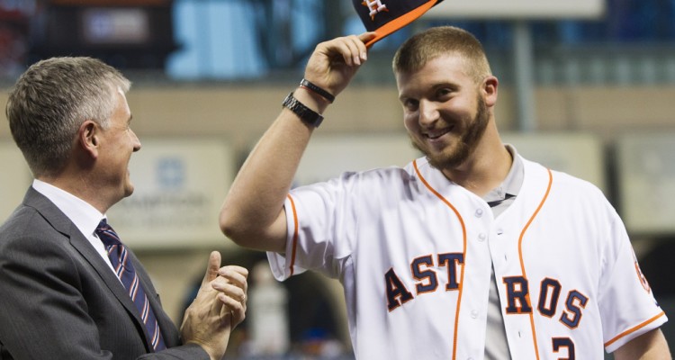Houston Astros second round draft pick A.J. Reed tips his cap as he is introduced to the fans at Minute Maid Park Wednesday, June 11, 2014, in Houston. ( Brett Coomer / Houston Chronicle )