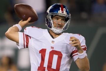 Aug 27, 2016; East Rutherford, NJ, USA;New York Giants quarterback Eli Manning (10) throws the ball in the 2nd half at MetLife Stadium. New York Giants defeat the New York Jets 21-20. Mandatory Credit: William Hauser-USA TODAY Sports